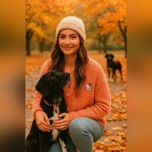 Large Hello Kitty Women's Pink Sweater Fuzzy Button Up Cardigan Like New Cond.